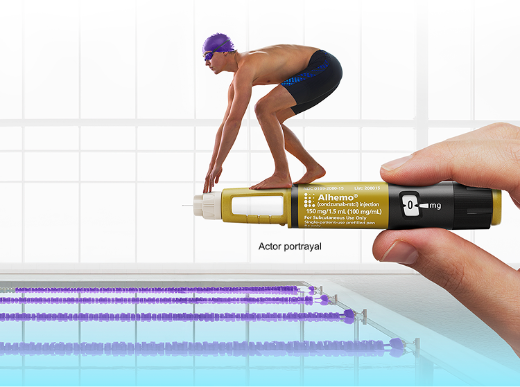Photo of a diver perched on an Alhemo® pen, ready to jump.