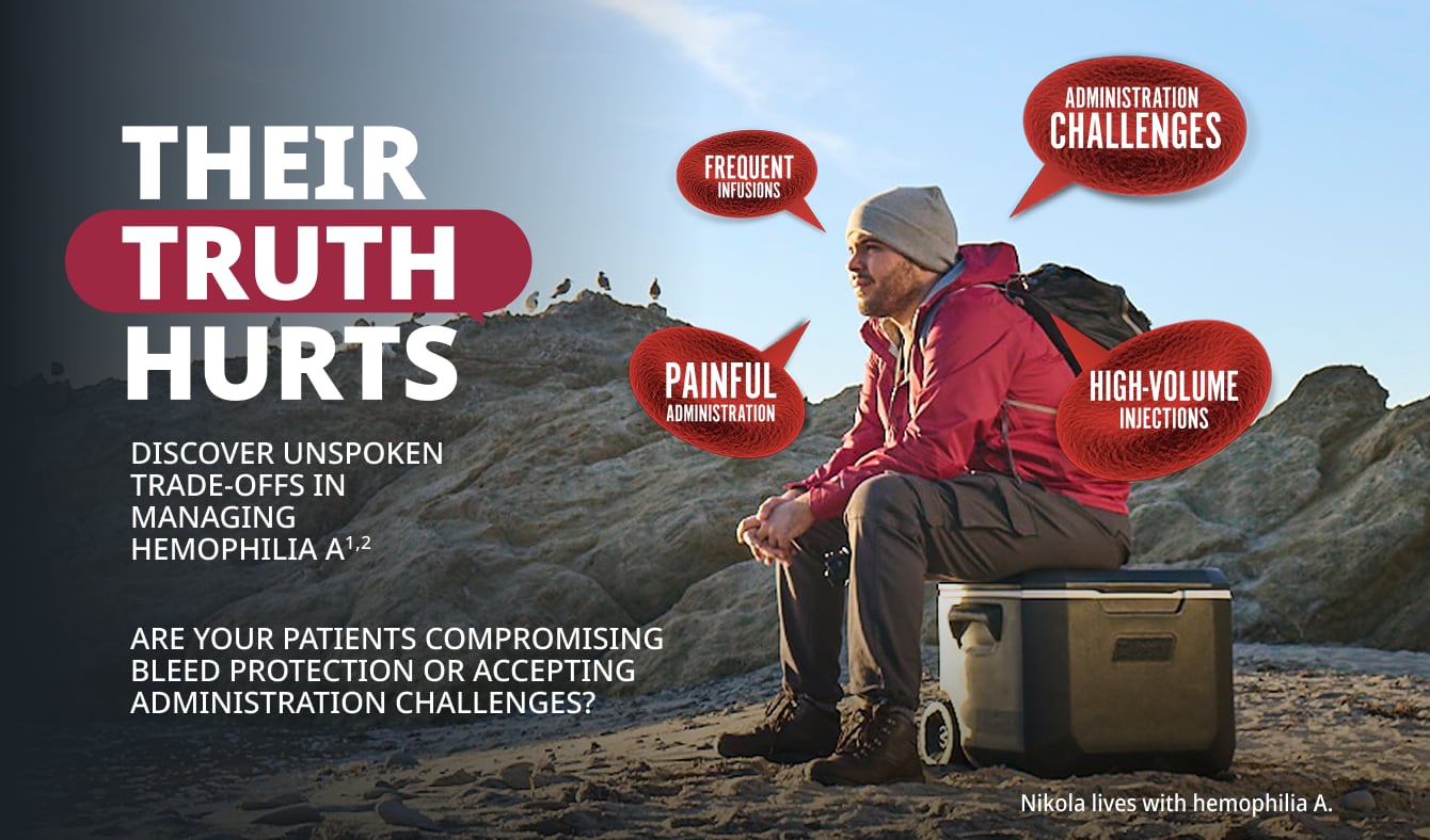 Nikola sits thoughtfully on a cooler. His treatment concerns are animated around him.