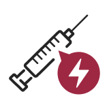 icon of a syringe with copy that reads 'Large needles for injections and infusions'